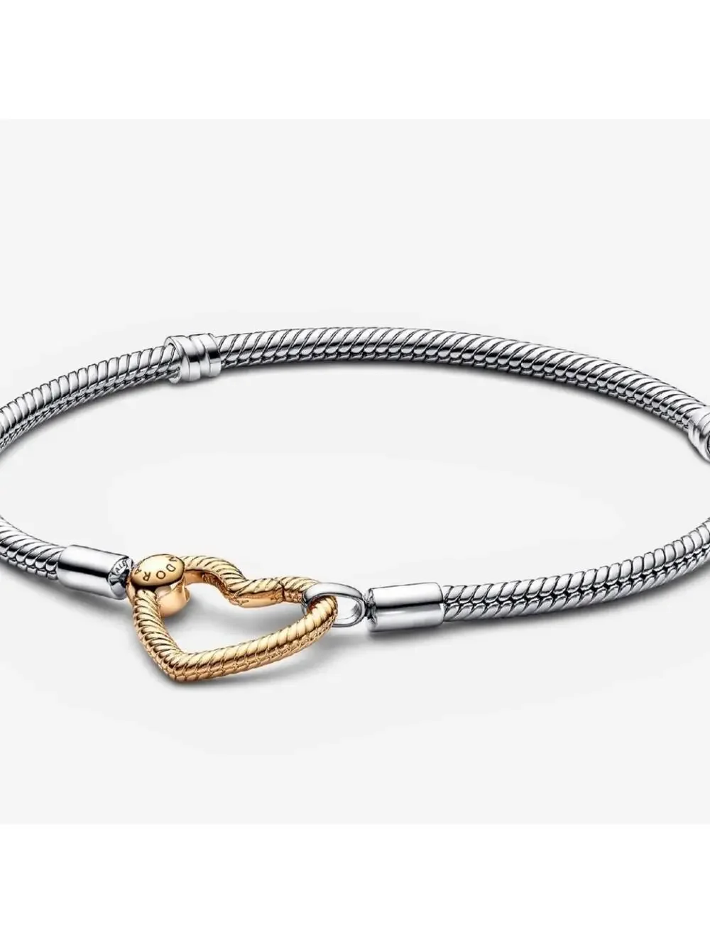 Pandora Moments Heart Closure Snake Chain Bracelet silver, 14k gold 17cm